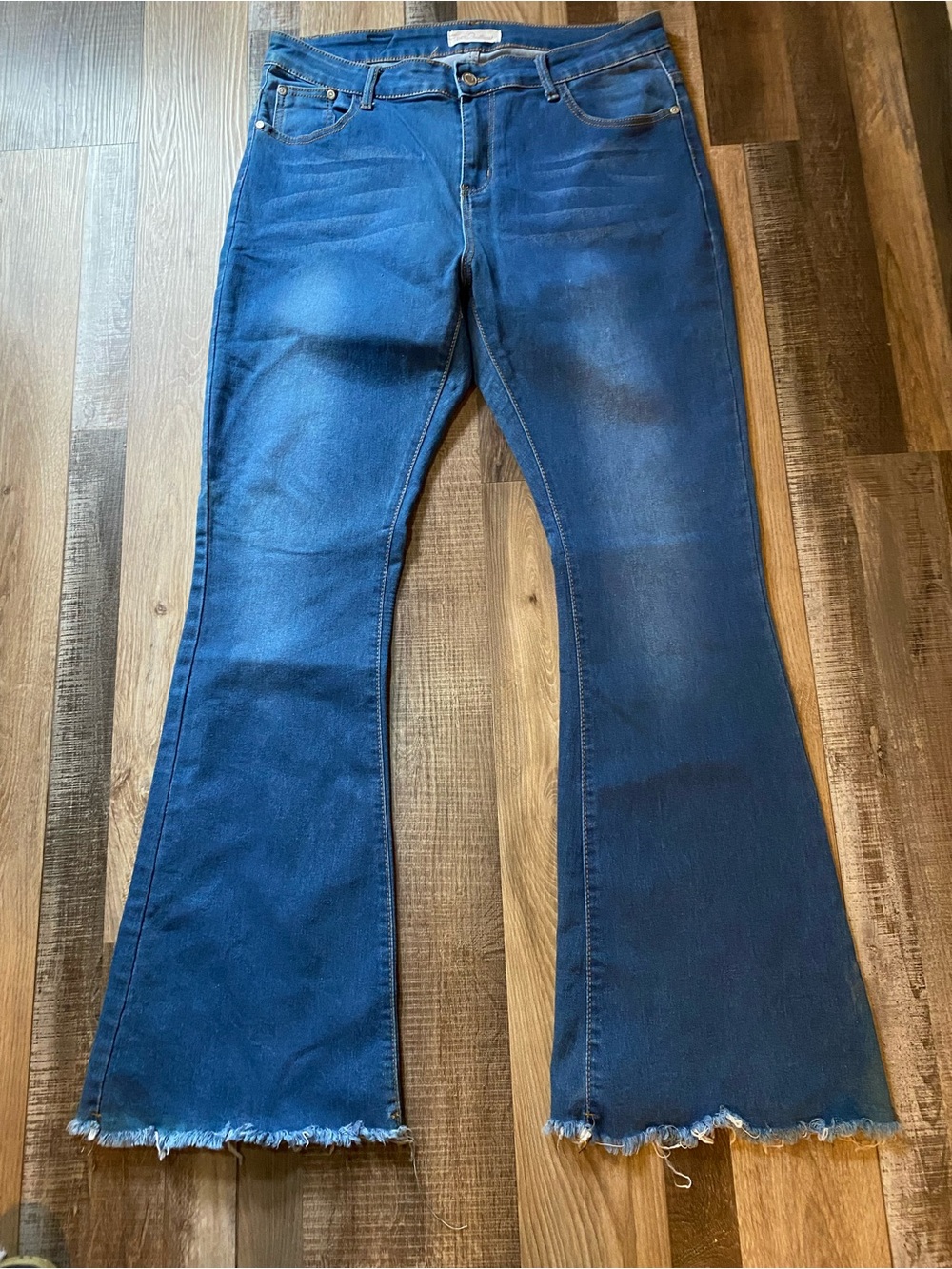 Red Bottoms Dark Blue Flare Jeans with Raw Hem